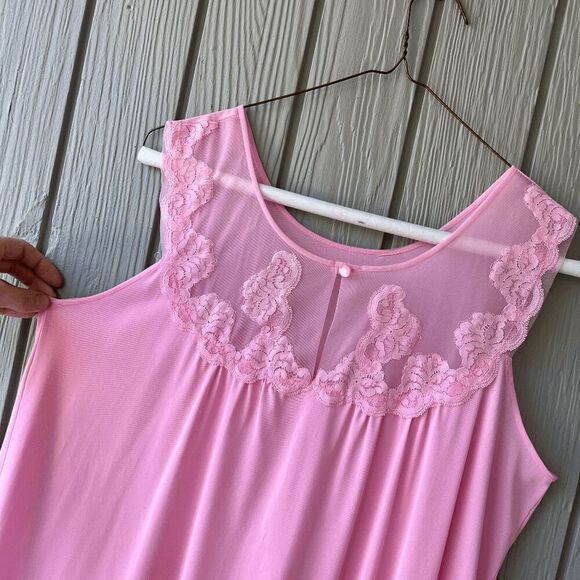 VTG 50s 60s Sheer Pink Chemise Nightgown Lace Trim Pinup Lingerie M - Picture 6 of 12